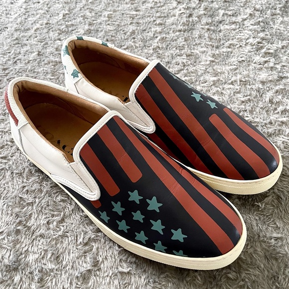 Mens Coach Rockaway Flag Men’s skate Slip-ons size 12. Leather, Rubber Sole